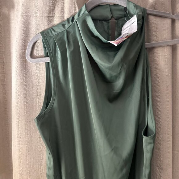 NWT PRETTYGARDEN Women's Formal Satin Dress Sleeveless Mock Neck Tie Waist, L - Picture 8 of 8